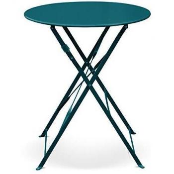 Emilia Ronde – Table de Jardin Pliable, 60 cm, Acier Thermolaqué Bleu Canard