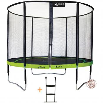 Trampoline de Jardin Kangui Rond 305 cm avec Échelle et Filet PUNCHI Vert 300
