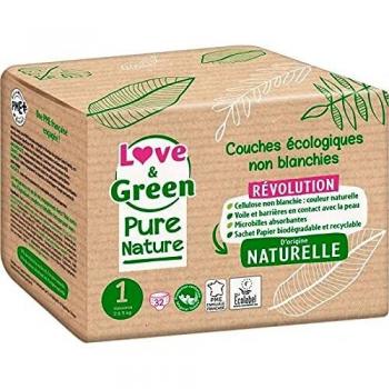 Love & Green Couches Écologiques Pure Nature 32 Couches Taille 1 Naissance (2 à 5 Kg)