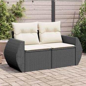 Rattan Garden Lounge with Cushions – Black