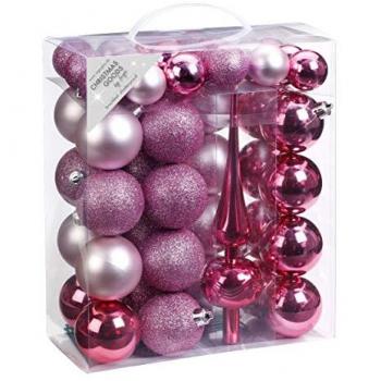 Weihnachtsbaumkugeln mit Spitze, 39 Stück 4-6 cm Rosa, Kunststoff