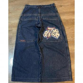 Renekton JNCO Jeans Wide Leg Hip Hop con Patrón de Bordado