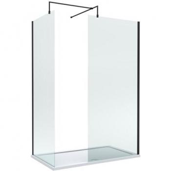 BALTERLEY 8mm Glass Wetroom Enclosure, Black Frame with White Shower Tray – 1400×900 mm