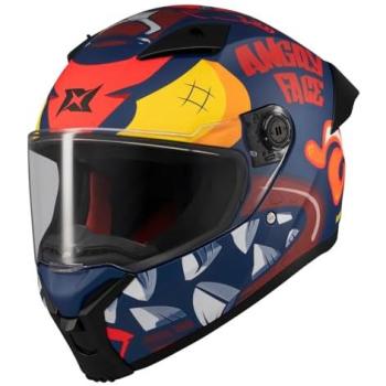 Casco Moto Axxis Fenix Angry Face Azul Mate XL