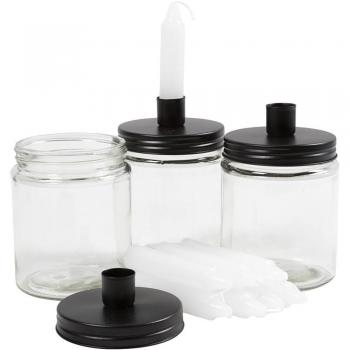 Pot avec bougeoir et bougies, H : 15 cm, D : 9.5 cm, 6 Pq