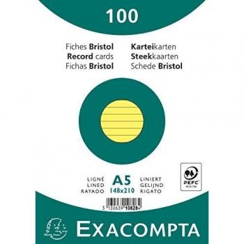 Fiches bristol A5 ligné jaune 205 g/m²