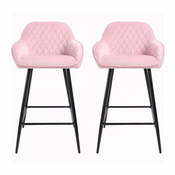 Neo 2x Pink Velvet Dining Chairs with Metal Legs