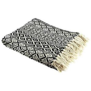 Couverture ethnique frangée avec motif carreaux de The Home Deco Factory, 120x150cm