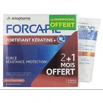 Forcapil Fortifiant Kératine+ 180 gélules 3 mois + shampoing fortifiant 30ml offert