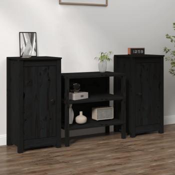 Buffet Noir 2 pièces 39x35x80 cm en Bois Massif de Pin