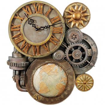 Toscano Ornamento da Parete Steampunk con Meccanismi e Orologio, Realizzato in Poliresina, Colore: Vari, Taglia Media