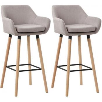 Pack Deux Tabourets Lounge Scandinave – Assise Tissu Taupe – Pieds Bois – Repose‑pieds Métalliques