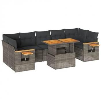 Grey Poly Rattan Garden Seating Set – 8 Pieces Including Comfort Cushions