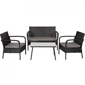 Mobili di Giardino Lipari Happy Garden: Resina Nera, Cuscini Grigi