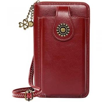Cartera Jocose Moose para mujer en cuero, clutch cruzado, billetera retro con espacio para teléfono, organizador de tarjetas, correa ajustable para teléfono