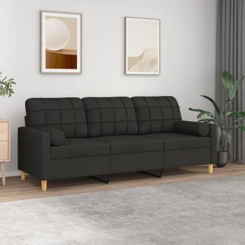 VidaXL 3-Seater Sofa Black with Throw Pillows 180 cm
