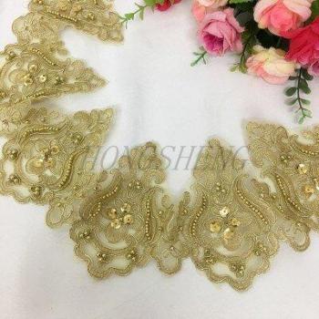 3Yard Golden Silver Beaded Lace Trim for Wedding Dress and Dance Costume M0430