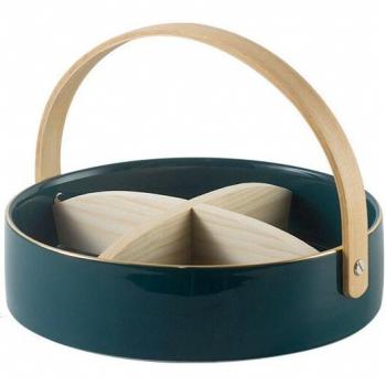 Ceramic Snack Plate with Bamboo Handle