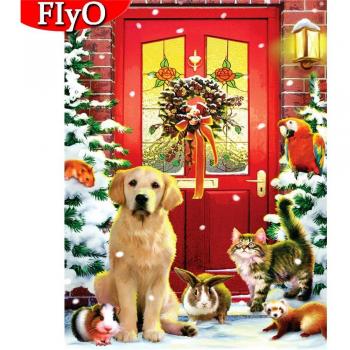 Mosaïque Diamant Peinture Chien Cross Stitch Kit 5D Cadeau Noël Porte Aiguille Carré (20X30CM)
