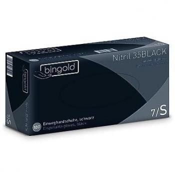 BINGOLD Schutzhandschuhe, Nitril 35BLACK – Einweg, puderfrei, Schwarz, Größe S