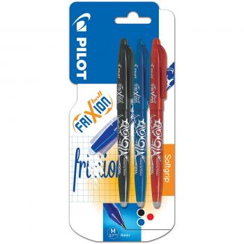 Pilot Frixion Erasable Gel Ink Rollerball – 3‑Pack (Black, Blue, Red)