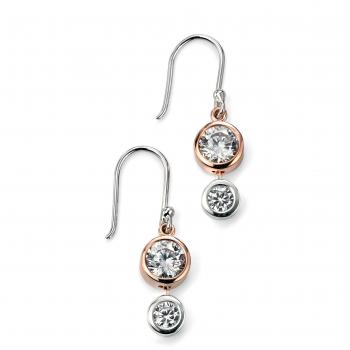 Elements Sterling Silver and Rose Gold Plated Ladies CZ Stud Earring Set E4918