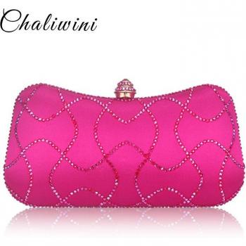 Pochette de soirée en diamant rose royal pour femmes avec chaîne