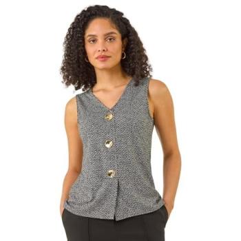Roman Women's Charcoal Herringbone Waistcoat, Size 16 – Female