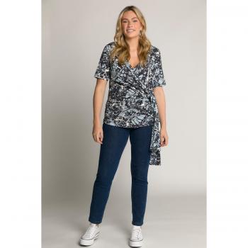 T-shirt biologica incrociata donna blu scollatura a V 48/50