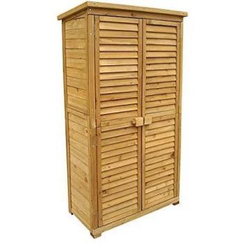 Armoire de jardin avec des portes en lamelles, 870 x 465 x 1600 mm, bois d'épicéa, toiture bitumée