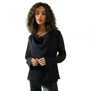 Womens Cowl Neck Shadow Stripe Collared Top