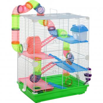 Pawhut 5 Tier Hamster House with Tunnel Tube and Water Bottle for Dwarf Mice, Green