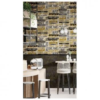 Noordwand Papel Pintado Friends&Coffee Words and Letters Metal y Negro Multicolor