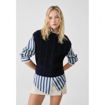 Small Navy Stradivarius Cable-Knit Vest
