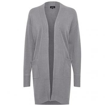 OXMO Cardigan „OXRitiana“ – Damen XL grau, mittleres Grau-Melange-Design, ca. Mitte Oberschenkelhöhe