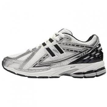 New Balance Sneakers, Unisex, White, Size: 9 1/2 US Metallic Silver Black