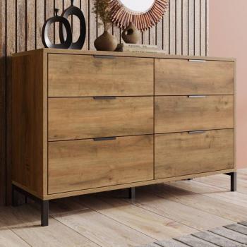 Chambre et salon : commode buffet chêne noir, 6 tiroirs – 120x40x76 cm