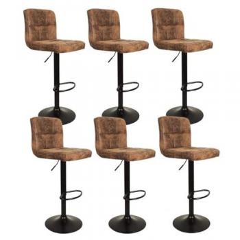 Lot 6 tabourets rustiques marron camel, simili cuir