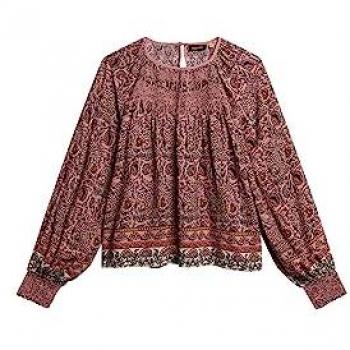 Superdry Camiseta Fruncida de Manga Larga Burdeos