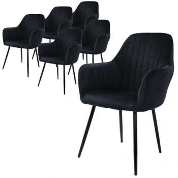 Lot 6 chaises salon, bureau, cuisine : velours noir, accoudoirs et dossier confort – ML‑Design