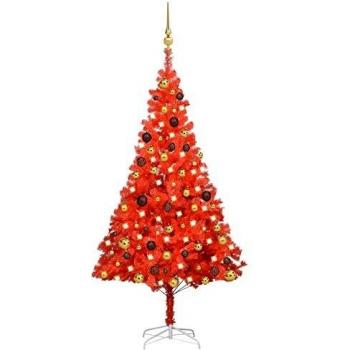 Künstlicher Weihnachtsbaum 150 cm mit LEDs und roten Kugeln aus PVC