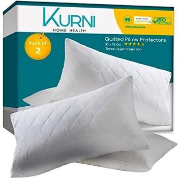 KURNI Quilted Pillow Protectors, Hypoallergenic, White, Pack of 2