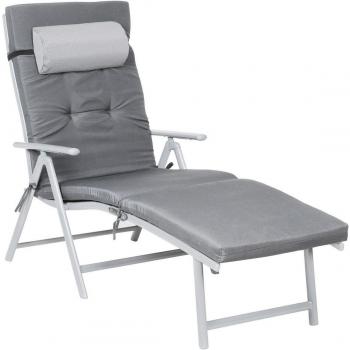 SONGMICS Faltbare Sonnenliege mit 6 cm Matratze, Rauchgrau
