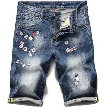 Denim Short Hommes KSTUN broderie Fleurs Slim Elastic Été