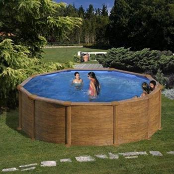 Piscina Esterna Tonda con Struttura in Metallo e Finizione Legno, Diametro 460 cm