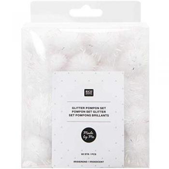 60 Pompons Brillants 'Rico Design' Blancs Irisés