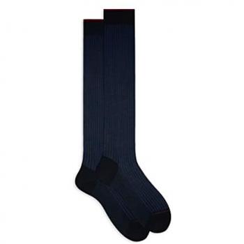 Calze lunghe Gallo uomo cotone blu con costa a rilievo