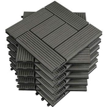 WOLTU 11 x WPC Composite Decking Tiles 30 x 30 cm Interlocking Wood Effect Terrace Tiles Flooring Grey