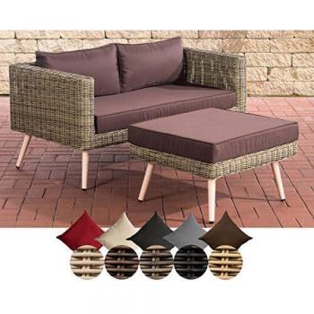 Canapé de jardin en polyrotin rond avec repose-pieds et coussin 45 cm