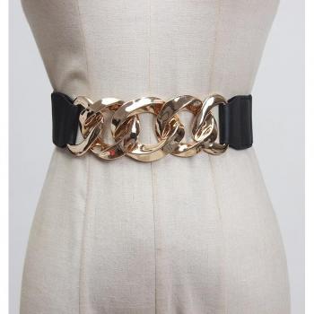 Camel PU Leather Wide Belt with Metal Split Joint for Women